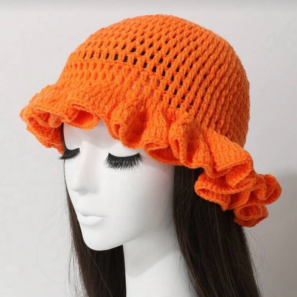Orange Crochet Ruffle Hat